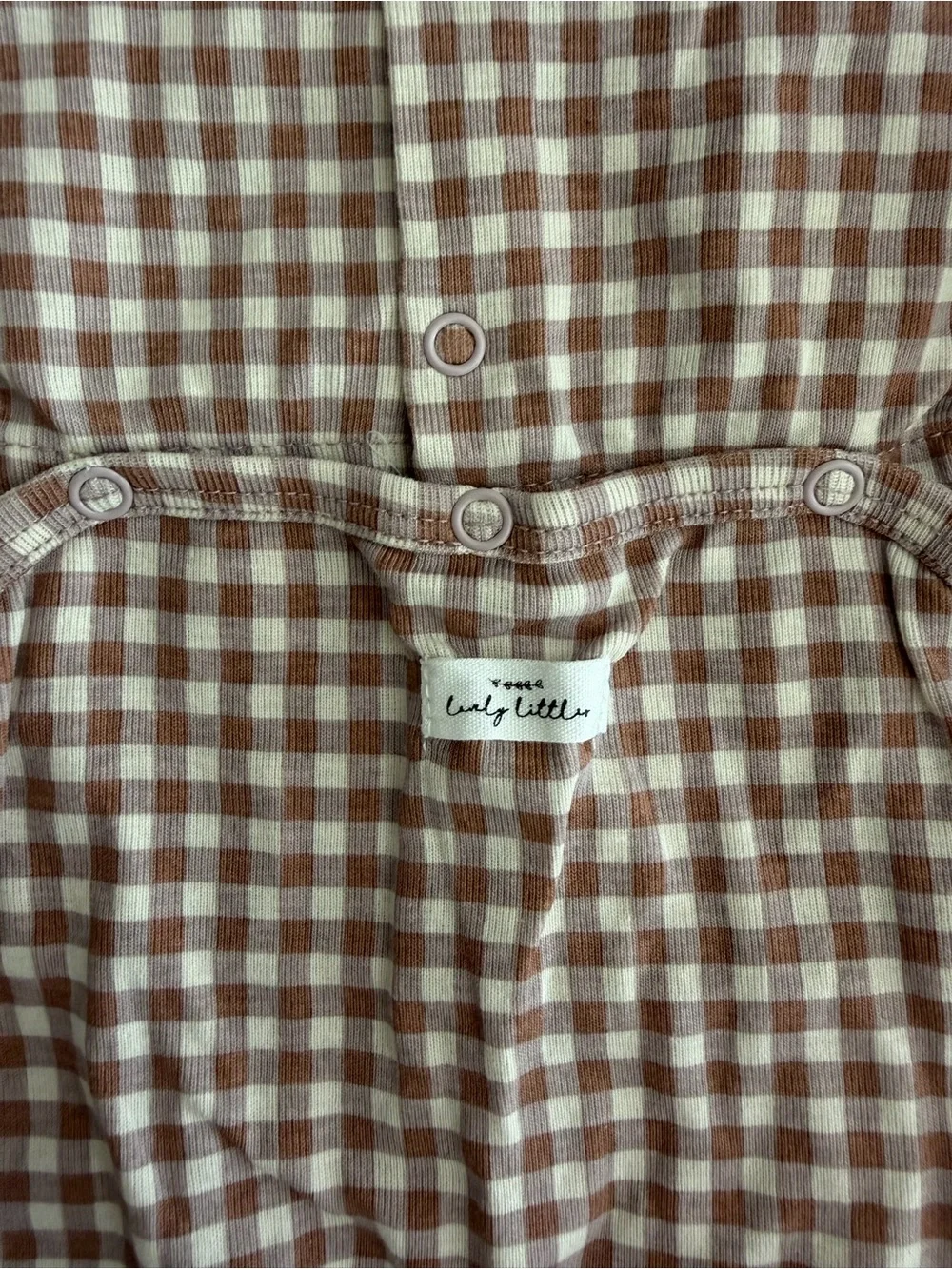 Neutral Brown Gingham Footed One-Piece